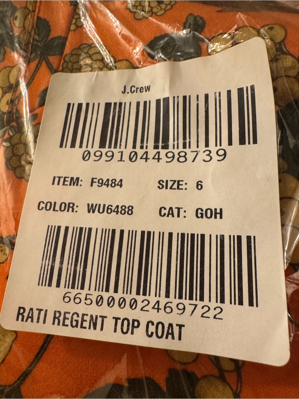 NWT J. Crew Collection Ratti Regent Top Coat Terracotta Floral Wool Blend Size 6 - Picture 15 of 16